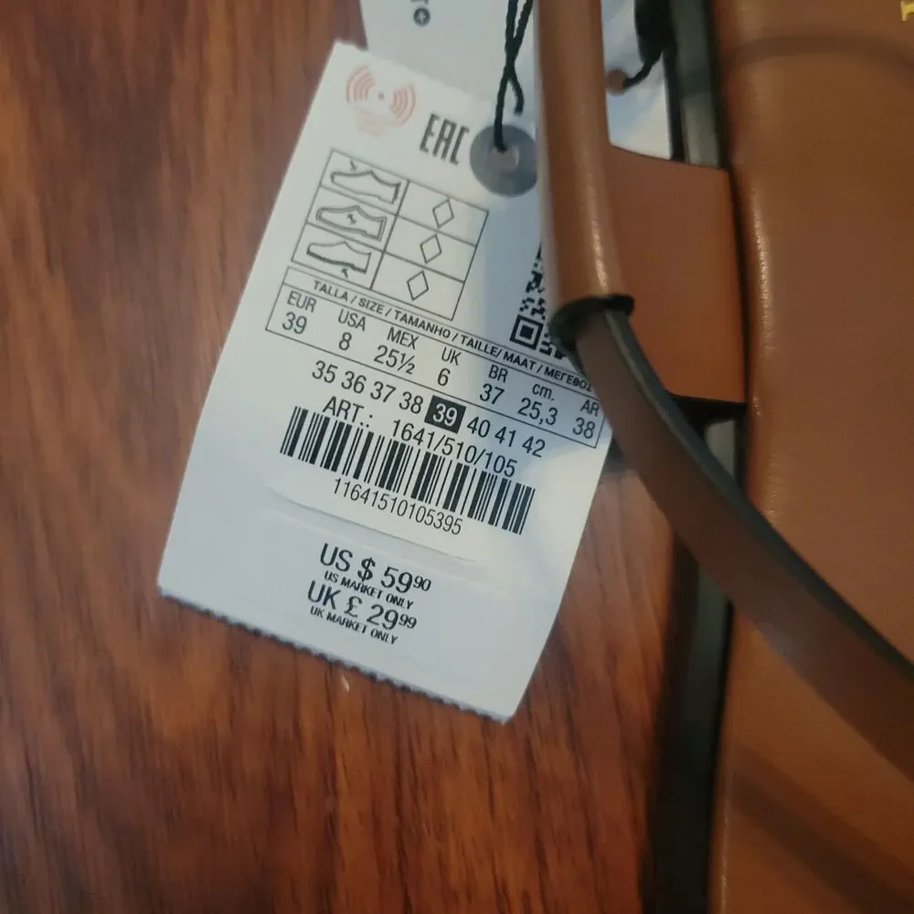 ZARA Brown Toe Ring Strappy Flat Sandals Gold Accent Women Size 8 EU 39 NWT - Picture 5 of 9